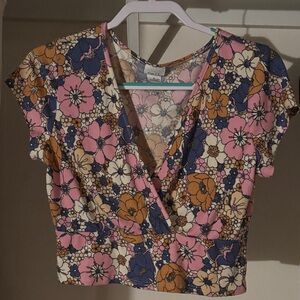 Rue21 Floral V-Neck Crop Top - Pink, Blue, Brown